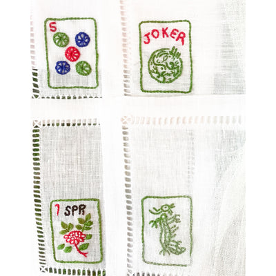 (A) Custom Hand Embroidered Mah Jongg Cocktail Napkins - Set of 4